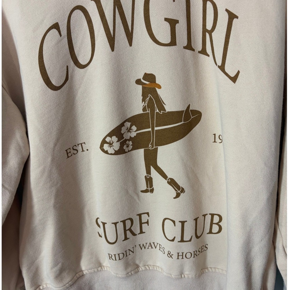 Gilli Cowgirl Surf Club Graphic Sweatshirt Beige Small Equestrian Boho Western - Picture 2 of 6